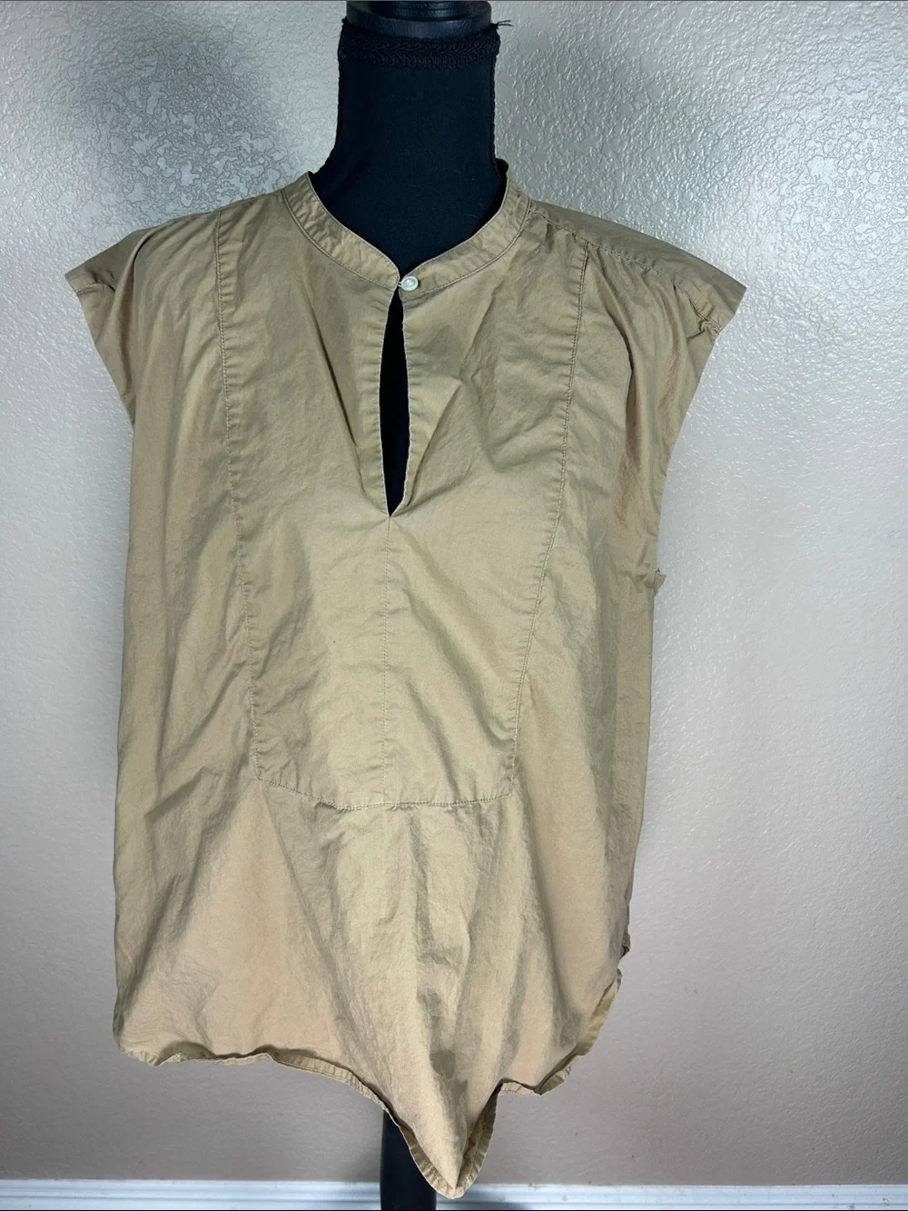 J.Crew Tall Large Khaki Popover Top Short Sleeve Cotton Blouse